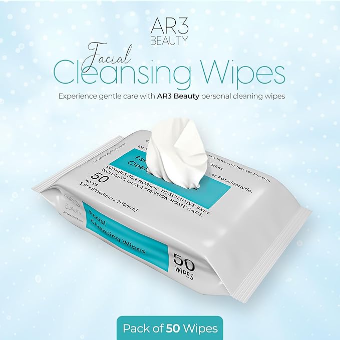 Facial Cleansing Wipes. 3 Pk. Pack of 50 each. (Facial Cleansing Wipes for Women | Gentle Makeup Remover. 150 wipes