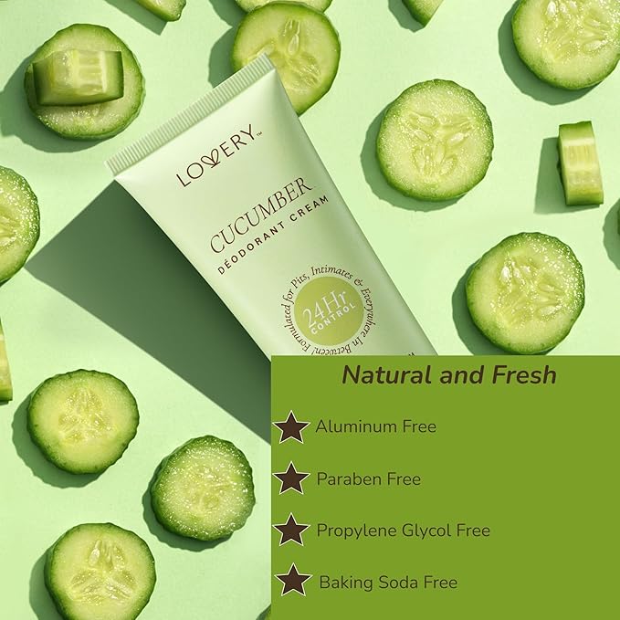 Deodorant Women - Whole Body Aluminum Free Deodorant for Women Cucumber Scented Invisible Cream Tube, Baking Soda Free Skin Loving 3oz - 3 Pack