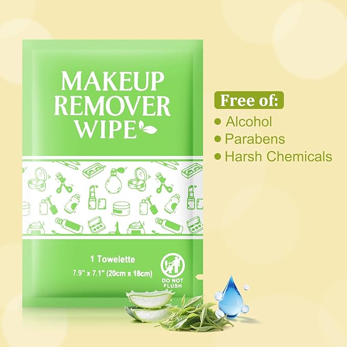 Makeup Remover Wipes Individually Wrapped, 200 Pcs Gentle Facial Cleansing Towelettes Alcohol Free, Perfect Travel Essential and Bachelorette, Wedding, Party Favor