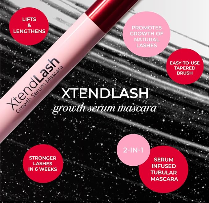 MCoBeauty - XtendLash Booster Serum Mascara - Black Tubing Mascara with Red Clover Flower Extract, Betaine and Peptides - Defines and Enhances the Look of Lashes - Eye Makeup