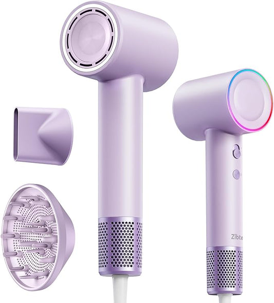 High-Speed Hair Dryer, 160,000 RPM Brushless Motor for Ultra-Fast Drying,500M Ionic Negative for Frizz Reduce, Low Noise Thermo-Control Blow Dryer with Diffuser for Curly Hair Women and Men,Purple