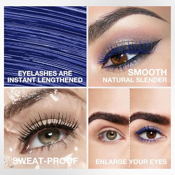 Navy Blue mascara for eyelashes Waterproof,Royal Eyelash Mascara Long lasting Charming Voluminous Cruelty Free Vegan Eye Makeup Blue Eyelashes for Women