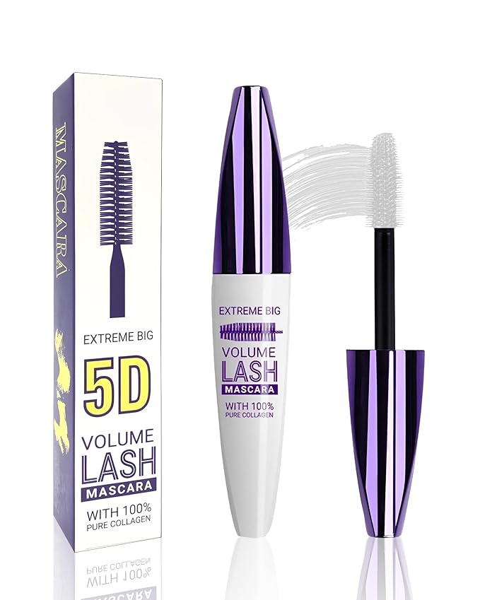 5D White Mascara Volume and Length, Longlasing Waterproof Colored Fiber Mascara for Eyelashes,Volumizing Curling Eye Lashes rimel de pestañas,Christmas Eye Makeup Gift for Women Girl Cosplay Stage Use