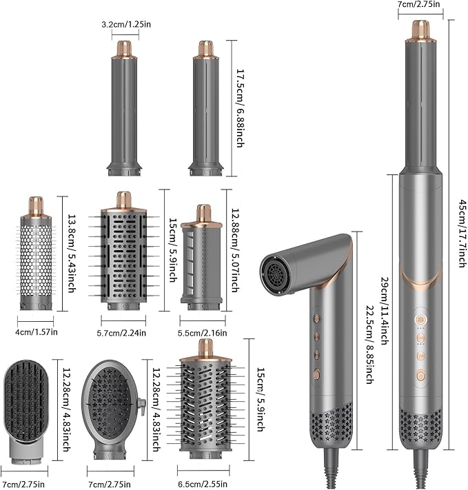 8 in 1 Hair Dryer Brush Set Air Hair Styler Curling Negative Ionic Foldable Hot Air Hair Dryer Brush, Hair Styling Tool for Curling Waves Straightening Volume Blowout Styles