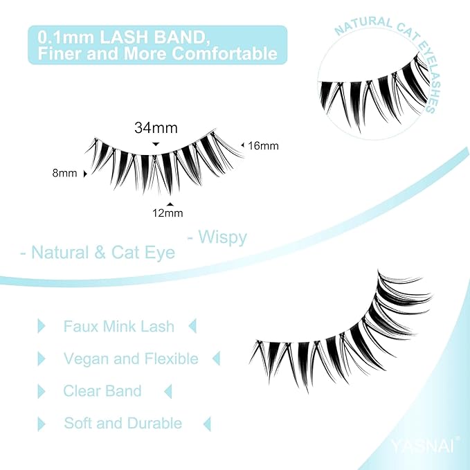 Fairy Lashes Manga Lash False Eyelashes Natural Look Yasnai Anime Lashes Fake Lashes 16mm Eye Lashes Strips Lashes Wispy False Lashes Clear Band 7 Pairs Pack Spikes Lash