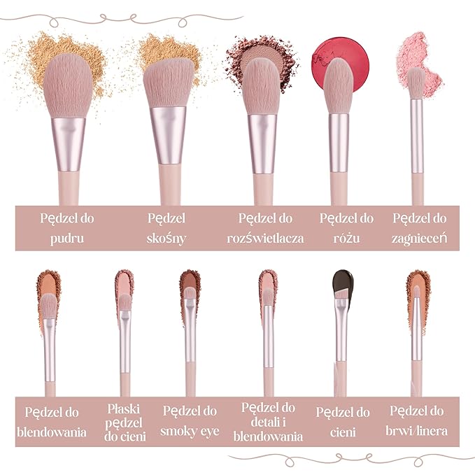Makeup Brush Set (11 Pieces) - Includes Foundation, Powder, Concealers, Highlighter, Contour, Eye Shadows & Blush Makeup Brushes - Face & Eye Make Up Brushes with Soft Bristles - Leather Bag Included