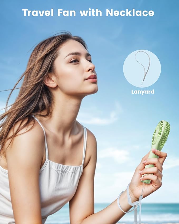 Portable Mini Fan - Powerful Personal Handheld Fan with 3 Speeds, Cute and Small, USB Rechargeable for Travel/Lash/Makeup/Outdoor/Home, Green