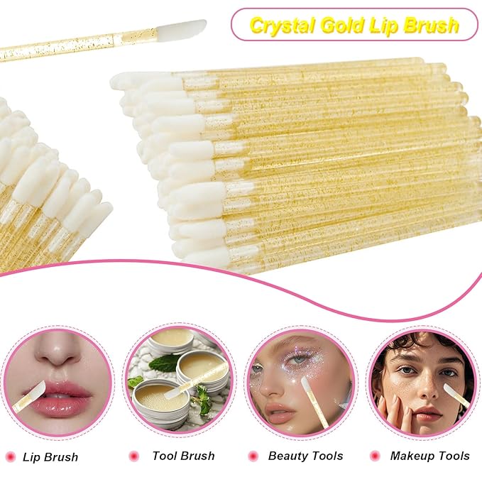 300PCS Eyelash Extension Supplies Kit, Disposable Micro Swab Brushes Eyebrow Spoolies Lip Brushes Mascara Wands Makeup Applicator Tools(Gold)