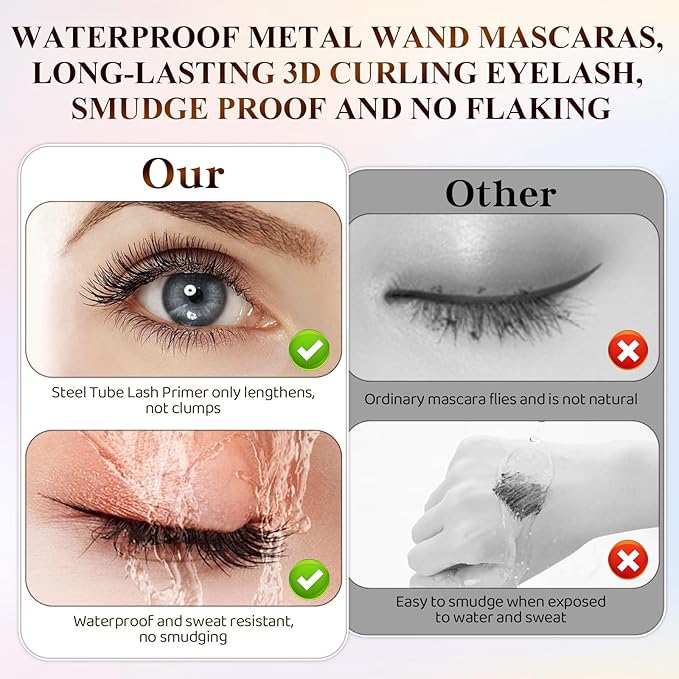 Ultra-Fine Lengthening Waterproof Quick-Dry Mascara, Ultimate Length Volumizing Lashes, for Tiny and Lower Eyelashes & Older Women, Waterproof, Smudge-Proof, Clump-Proof (Black+Brown)