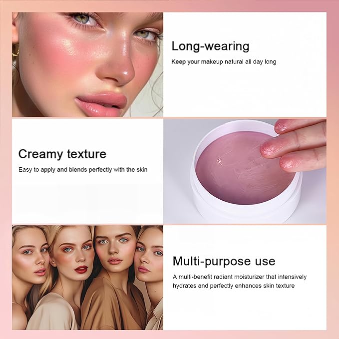 4 Color Multi Glow Blush BalmFace Makeup, Face Creamy Blush for Women Cheek Lip Eye, Lightweight & Blendable Color Blush Palette for All Skin Types(04 Pink Camellia)