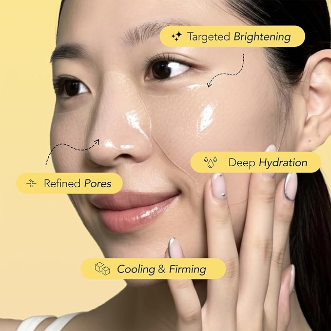 Saturday Skin Yuzu Vitamin C Hydrogel Mask for Glass Skin, Cooling, Deep Hydration,Firming, Reduce Redness Daily & Overnight Mask Suitable for All Skin Types, Korean Skincare, 4EA