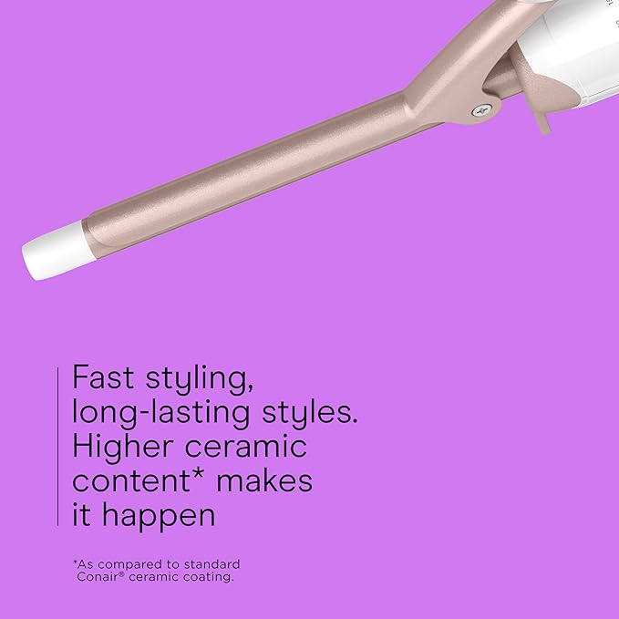 Conair Double Ceramic ½-Inch Curling Iron, ½-Inch Barrel Creates Spiral Curls, Hair Curler for Use on Short to Medium Hair, White/Rose Gold
