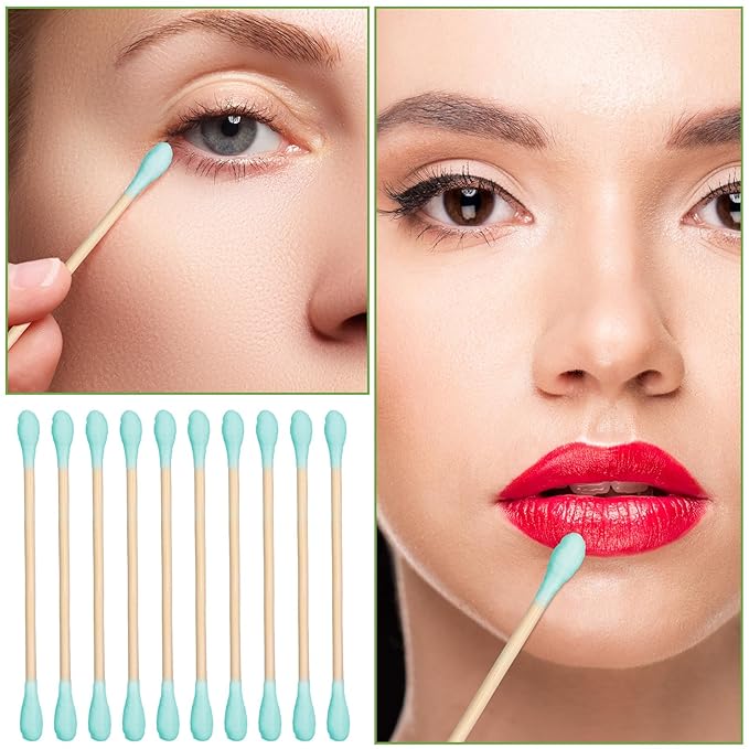 5000 Count Bamboo Cotton Swabs Double Buds Organic Cotton Swabs with Tips for Ears Sterile Tipped Applicator Makeup Swab Daily Makeup Eye Cleaning(Round,Green)