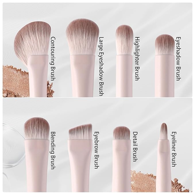 Eyeshadow Brush Set, 8 Pcs Professional Eye Make up Blending Brushes for Eyebrows Eyeliner Eye Shadow, Soft Hairs & Wood Handle