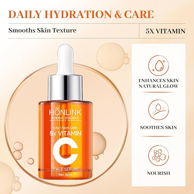 Vitamin C Skincare Set: 2x Face Serums & 1x Toner, 5X Vitamin C Complex with Hyaluronic Acid, Hydrating Facial Essence Toner & VC Serum to Refresh Skin & Improve Texture