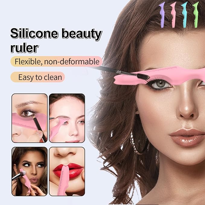 2Pcs Eyeliner Stencils, winged eyeliner tool,5 in 1 silicone winged tip eyeliner stencils, Mascara Shield and Applicator Pads, eye makeup stencil for Beginners, (VIOLET)