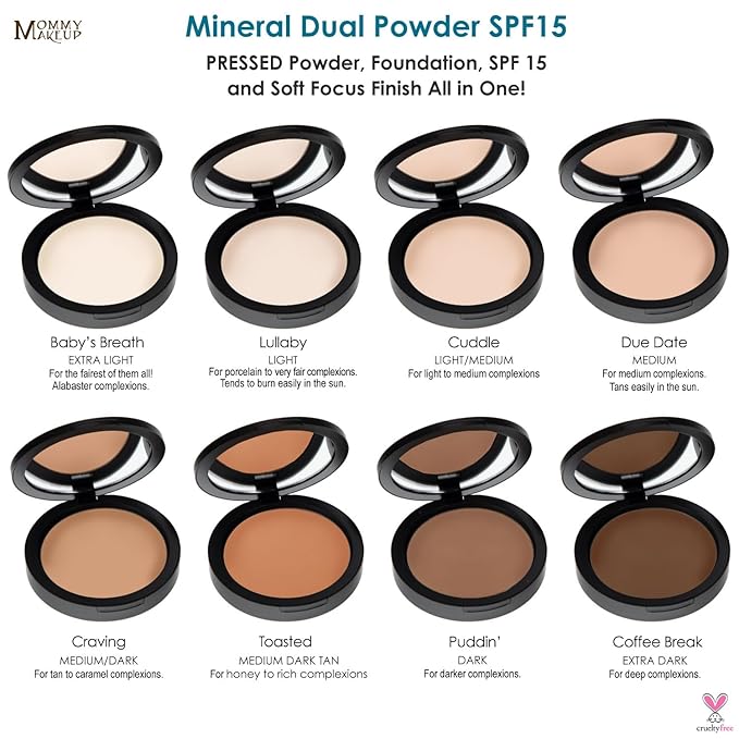 Mineral Dual Powder - 4-in-1 Pressed Mineral Foundation with SPF 15 for Flawless Glow - Oil-Free, Talc-Free, Gluten-Free, 0.45 oz (Puddin' - Dark) by Mommy Makeup