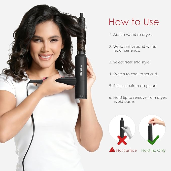 TOME Hair Dryer with Diffuser 1875W High Speed Blow Dryer Ionic 110000 RPM Cool Shot Lock 1 inch Air Curling Wands Nozzle Light Weight Red