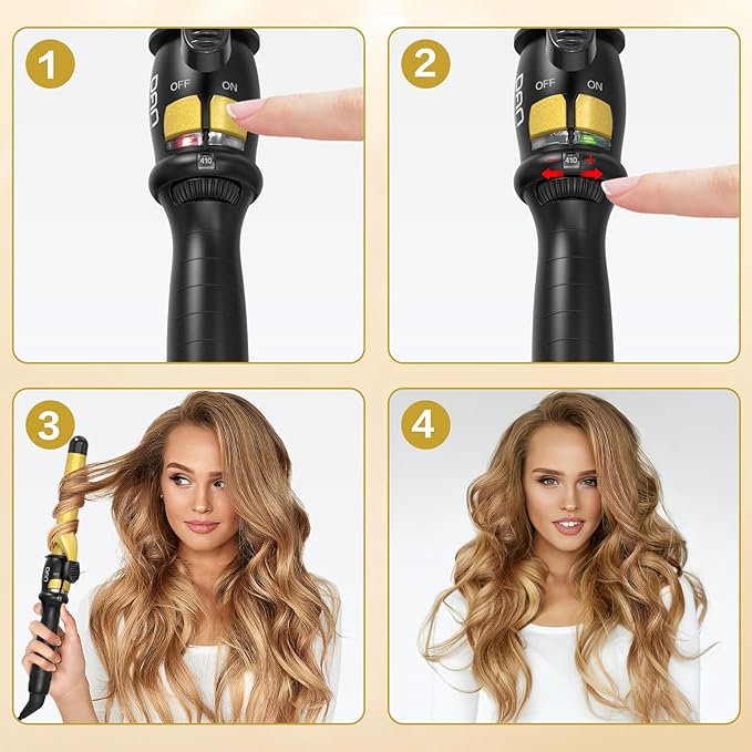 DAN Technology 1 Inch Curling Iron Wand for Soft Natural Waves, Tourmaline Ceramic Hair Curler with 180°F–430°F Adjustable Temperature, Fast Heating, Dual Voltage, Auto Shut-Off, Black & Gold