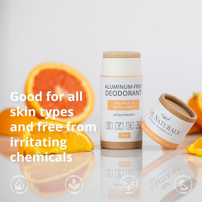 J&L Naturals Aluminum Free Deodorant for Men & Women | 100% Natural Ingredients With Coconut Oil, Shea Butter, & Essential Oils | Sustainable, Eco-Friendly (Orange & Bergamot, 3.0 Oz (Single))