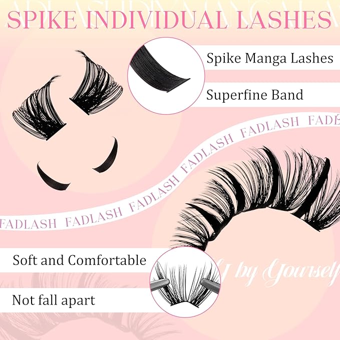 Lash Clusters 100D Eyelash Clusters 10-18mm Spikes 14-20mm Thick Volum Manga Lashes with D Curl DIY Fairy Lash Clusters with Spikes by FADLASH