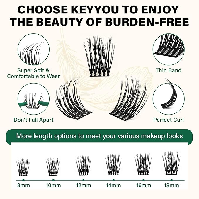 Lash Clusters 144pcs Individual Lashes D Curl 18mm Eyelash Clusters KEYYOU Air Touch Cluster Lashes Super Lightweight Soft Wispy Comfortable Easy DIY at Home(Air03-D-18mm)
