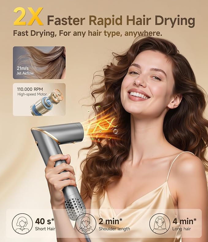 8 in 1 Hair Dryer Brush Set Air Hair Styler Curling Negative Ionic Foldable Hot Air Hair Dryer Brush, Hair Styling Tool for Curling Waves Straightening Volume Blowout Styles
