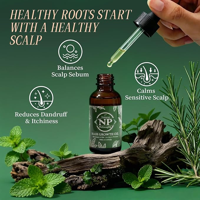 NP NATURES PHILOSOPHY Rosemary Mint Hair Growth Oil, Stimulates Hair Regrowth, Anti-Hair Loss, Nourishing Scalp Treatment for Thicker Fuller Hair, Aussie Hair Growth Products for All Hair Types-30ml