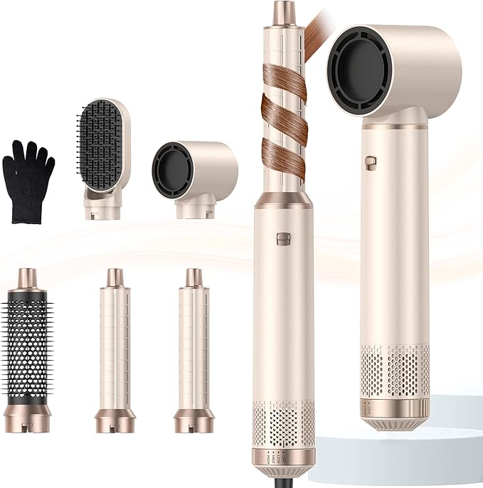 Blow Dryer Brush 5 in 1, Negative Ion Hair Dryer Brush Set Upgrade Hot Air Brush Air Styler Curling Wrap Air Curler, Curling Iron Hair Styling Tools As A Gift for Straight/Curl/Drying/Smoothing