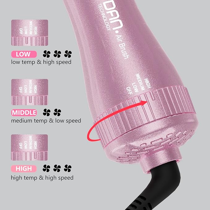 DAN Dual Voltage Hair Dryer Brush,2 inch Blow Dryer Brush,110V-120V/220V-240V Automatic Dual Voltage,smallBrush Hair dryers with Multifunctional Conversion Plug,for European and Travel Use