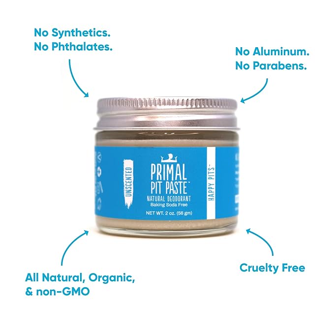 Primal Pit Paste Natural Aluminum-Free Deodorant, Baking Soda-Free, Unscented (1-Pack) | Sensitive Skin Friendly, Effective Odor Control for Women & Men, Organic Ingredients, No Added Fragrance