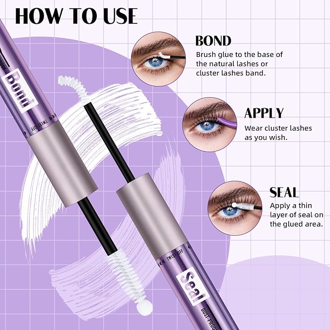 B&Qaugen Lash Cluster Lash Glue Lash Bond and Seal Waterproof 10ml Lash Cluster Glue for False Eyelash Wispy Long Lasting All Day Wear 2 in 1 Eyelash Bond and Seal for DIY Lash(Clear Bond,10ML)