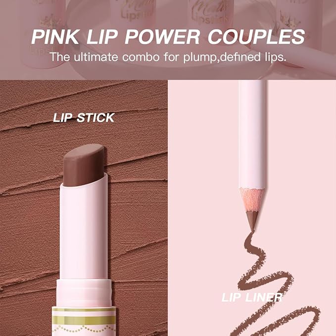 USHAS 2 in 1 Waterproof Lipstick and Lip Liner Combo Set - Long Lasting Matte Lipstick Pen with Lip Liner Set Makeup Kit (S11, Pack of 1)