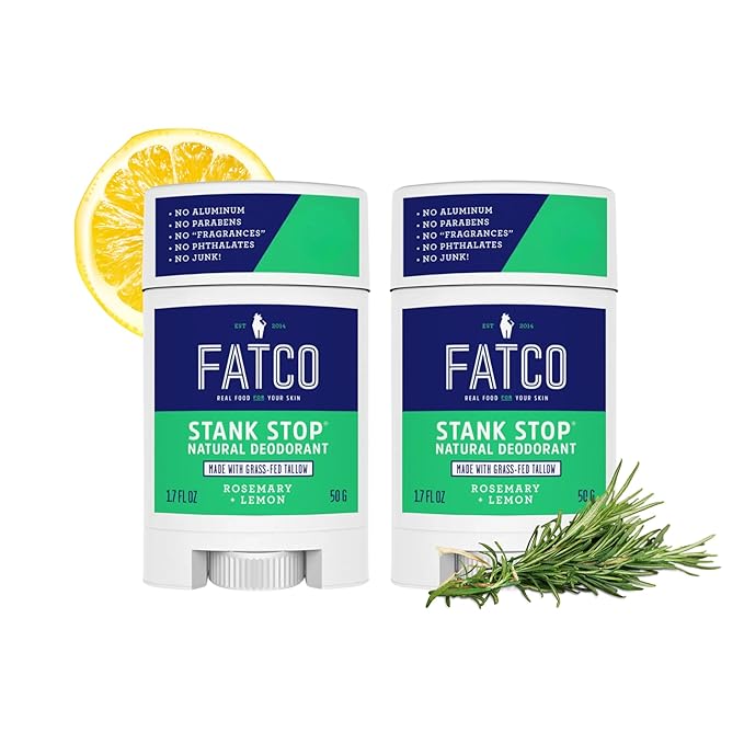 FATCO Stank Stop All Natural Deodorant with Tallow and Organic Coconut Oil – Rosemary + Lemon 2-Pack (1.7 oz)