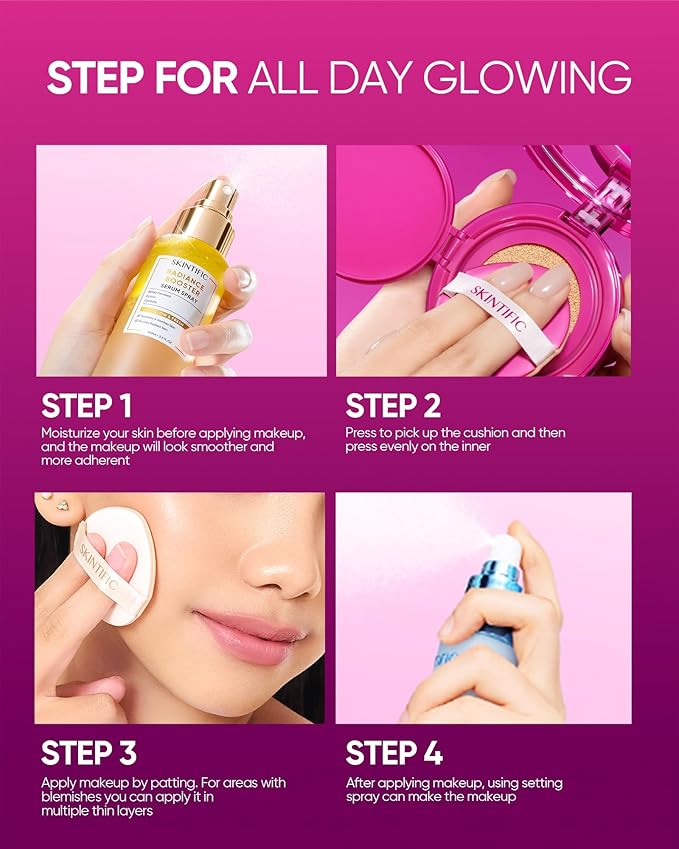 Pink Glow Cushion Foundation #03 Petal| Medium Coverage, Natural Dewy Glow Finish, Moisturizing for Dry Skin, Lightweight, Long-Lasting & Oxidation-Resistant