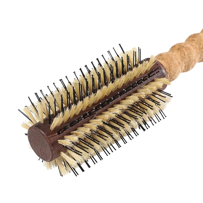 Premium Boar Bristle Hair Brush with Nylon | 2.5" Barrel Blowout Round Brush | No-Snag Ergonomic Cork Handle | Flawless Volume & Shine for Normal to Thick Hair