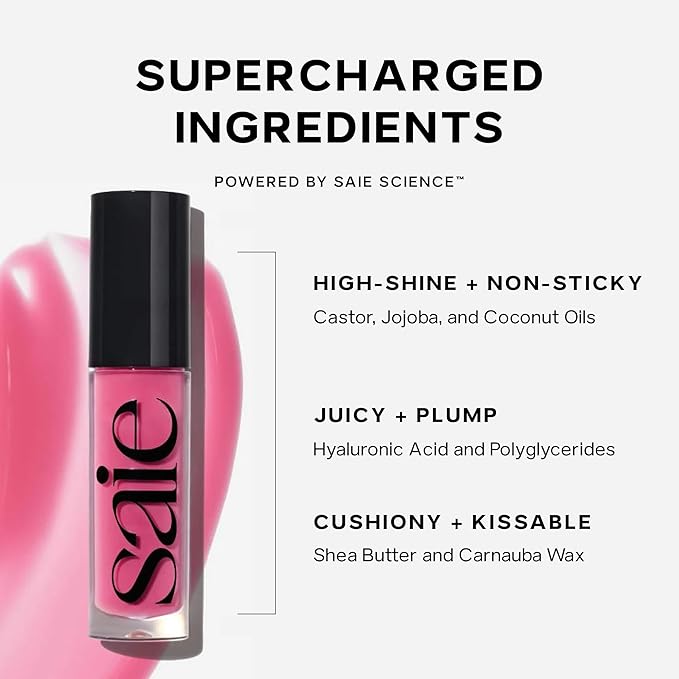 Saie Dewy Glow Duo - Dew Liquid Blush - (.40 oz, Flirty), Glossybounce Lip Gloss-Oil Hybrid (.17 oz, Burst) - Hydrating, Vegan Makeup for Radiant Cheeks & Lips