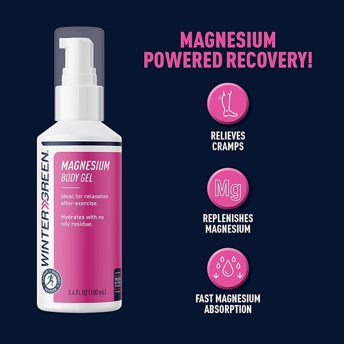 Wintergreen Magnesium Body Gel, 3.4oz – with Pure Magnesium and Arnica Oils, Non-Greasy Gel for Soothing Massage and Relaxation