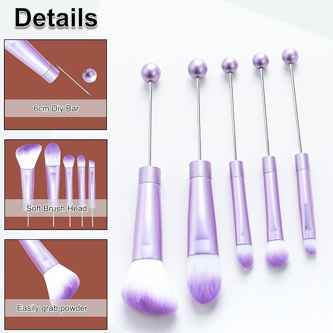 10Pieces Beadable Makeup Brushes Solid Color Diy Makeup Comestic Brushes Beaded Brushes Kit for DIY Beaded Eyeshadow Brush (Beadable Makeup Brushes-10pieces=2Sets)