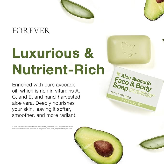 Forever Living - Aloe Avocado Face & Body Soap - Gentle Cleansing with Fresh Citrus Scent - Moisturizing - Pack of 2