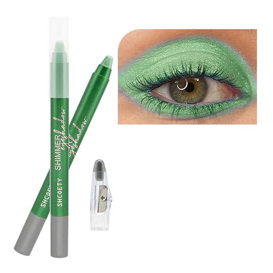 Green Eyeshadow Stick Makeup, Highlighter Cream Brightener Eye Shadow Pencil, Waterpoof Long Lasting Shimmer Eyeliner, Glitter Primer Palette Crayon