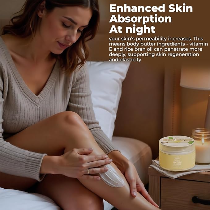 body butter vanilla sugar scent long -lasting fragrance,hydrate skin jojoba oil and more 8oz
