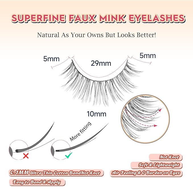False Lashes Eyelashes Wispy 10MM Short Lash Natural Thin Band Strip Eyelash 3D Volume C Curl 7 Pair