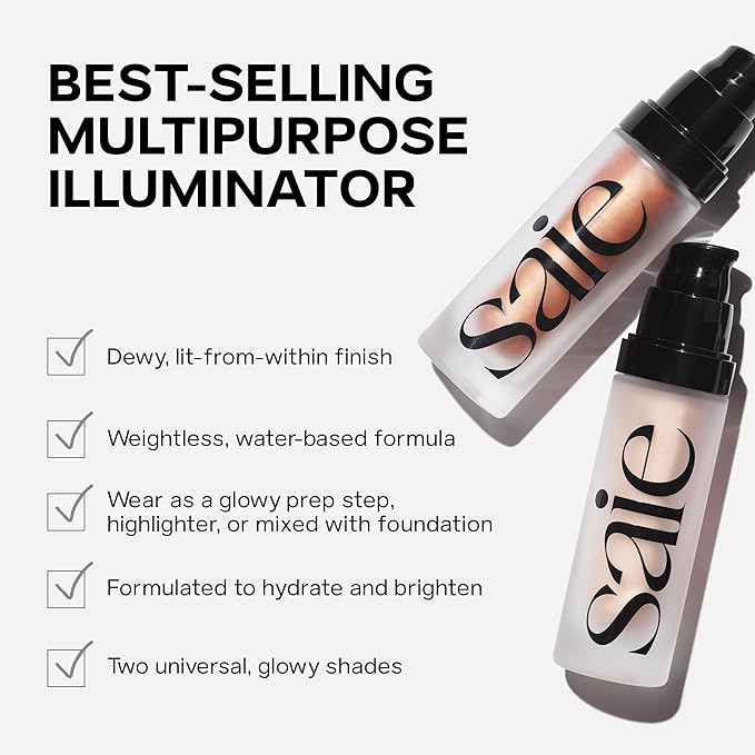 Saie Glowy Super Gel Lightweight Illuminator - Luminizer and Makeup Primer for Glowing Skin - Enriched with Vitamin C + Hydrating Squalane Oil - Sunglow (1 oz)