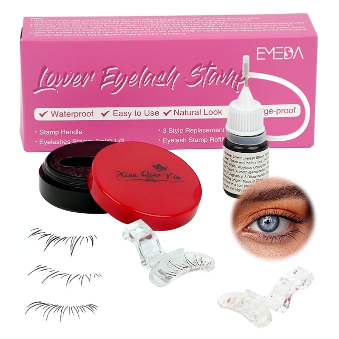 Natural Eyelash Stamp Lower Waterproof - Bottom Eyelash Stamp with Refill, Lower Lash Stamper with Waterproof, Black-Brown Lash Stamper, 3 Styles Natural Look, 48H Long Lasting 01(D91+C62+X28)
