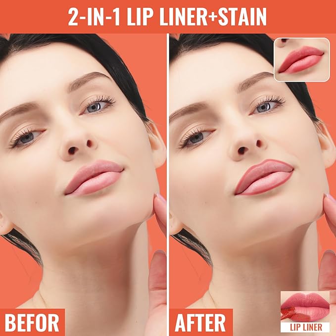2pcs Lip liner Stain Peel Off,Lip Stain Waterproof Long Lasting,2-in-1 Lip Liner with Tweezer,Non-Fading Peel Off Lip Color,Stay On All Day,Perfect for Gift ,Highly Pigmented Color(Cocoa+Coffee)