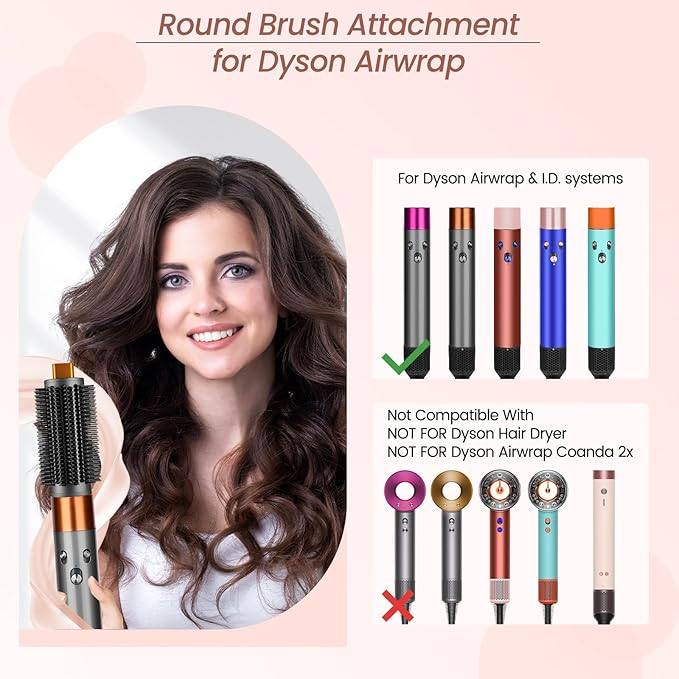 Round Brush Attachment Upgraded for Dyson Airwrap, Round Volumizing Brush for Dyson Air wrap HS01/05/08 Accessories for Straighten Dry Curls Add Volume, Gold