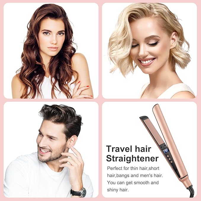 Mini Flat Iron, Ceramic Mini Hair Straightener for Short Hair, Curls Bangs, Small Flat Irons Dual Voltage for Travel, Shinier & Smooth