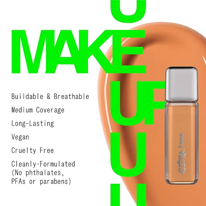 about-face THE PERFORMER Skin-Focused Foundation M3Peach – Medium Coverage, Long-Wear, Breathable & Buildable Base – Clean, Vegan, Hydrating Formula with Blue Agave & Chlorella – 1.08oz
