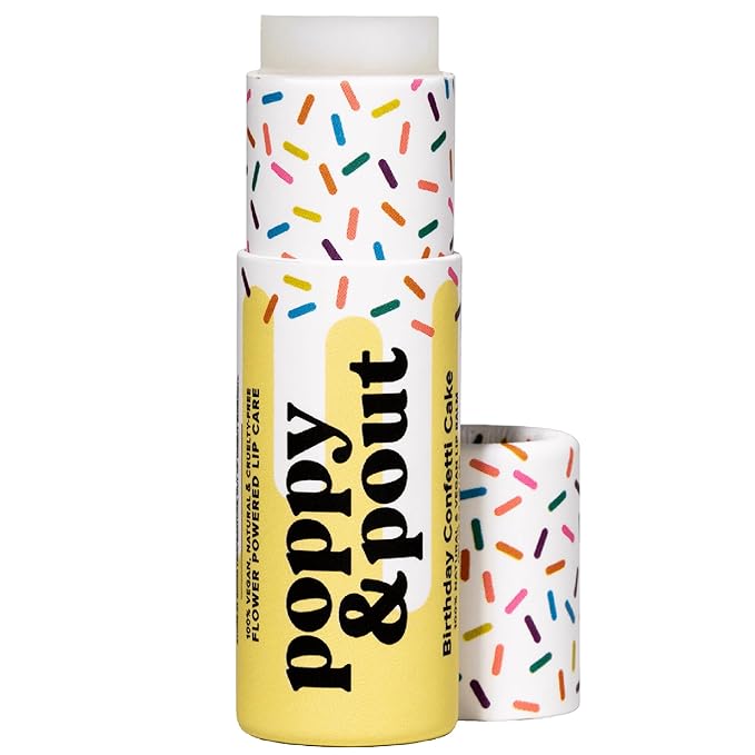 Poppy & Pout Birthday Cake Jumbo Lip Balm | All Natural Lip Balms & Moisturizers | Hydrates with Beeswax, Vitamin E, Organic Coconut Oil | Cruelty-Free | Lip Balm in Recyclable Cardboard Tube (Yellow)